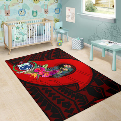Samoa Area Rug - Polynesian Hook And Hibiscus (Red)-Myprintsy