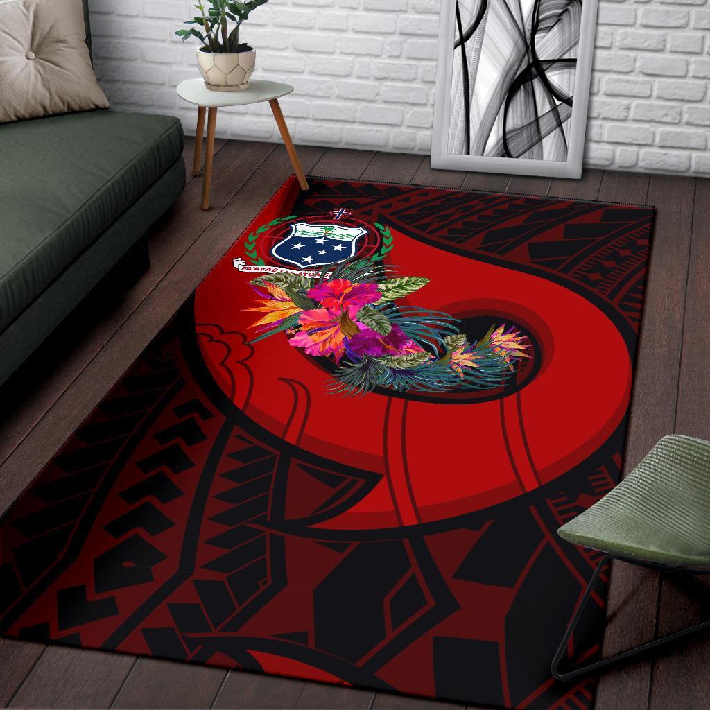 Samoa Area Rug - Polynesian Hook And Hibiscus (Red)-Myprintsy