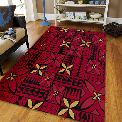 Samoa Area Rug Siapo Design Tribal Pattern Red-Myprintsy