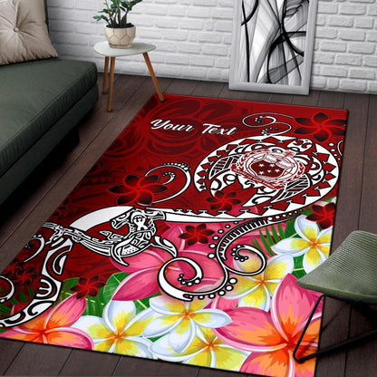 Samoa Custom Personalised Area Rug - Turtle Plumeria (Red)-Myprintsy