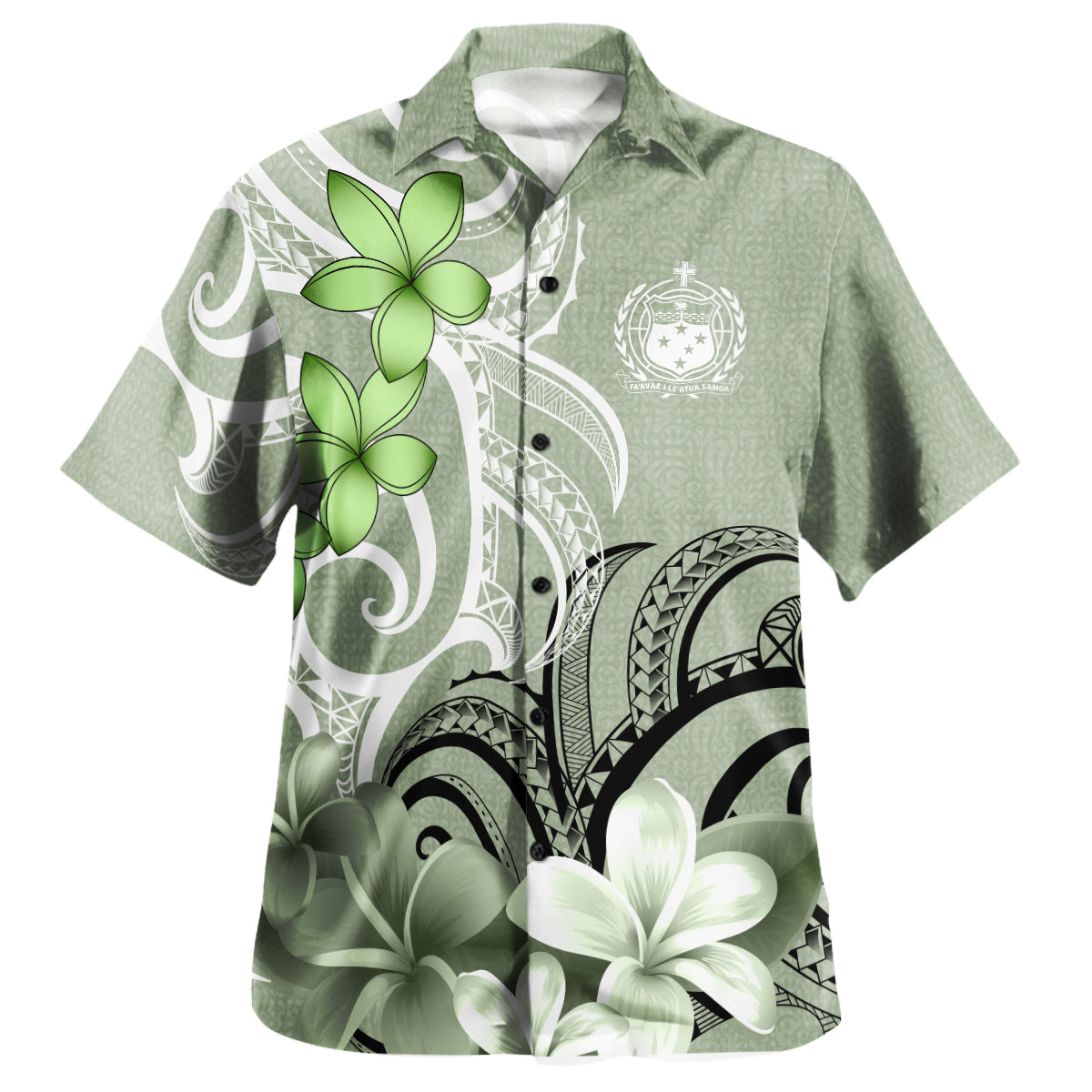 Samoa Custom Personalised Hawaiian Shirt Polynesian Floral Spirit Sage Green-Myprintsy