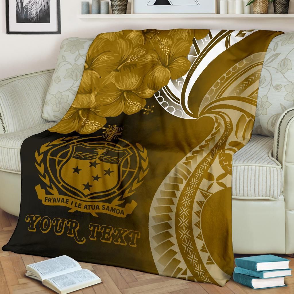 Samoa Custom Personalised Premium Blanket - Samoa Seal Wave Style (Gold)-Myprintsy