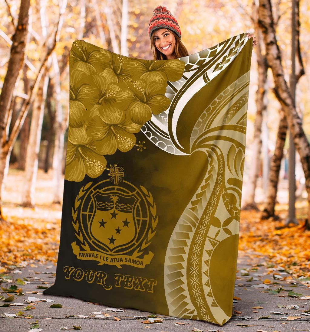 Samoa Custom Personalised Premium Blanket - Samoa Seal Wave Style (Gold)-Myprintsy