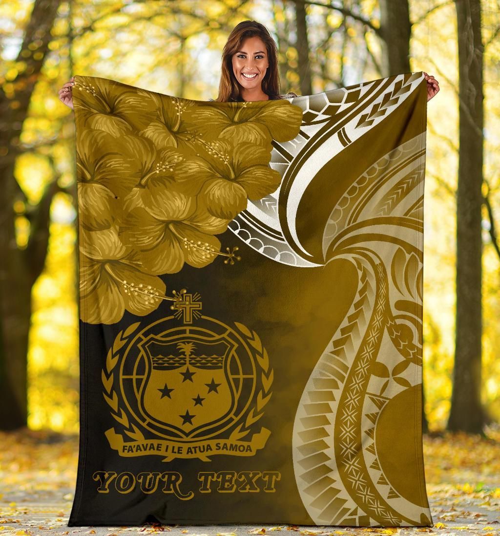 Samoa Custom Personalised Premium Blanket - Samoa Seal Wave Style (Gold)-Myprintsy