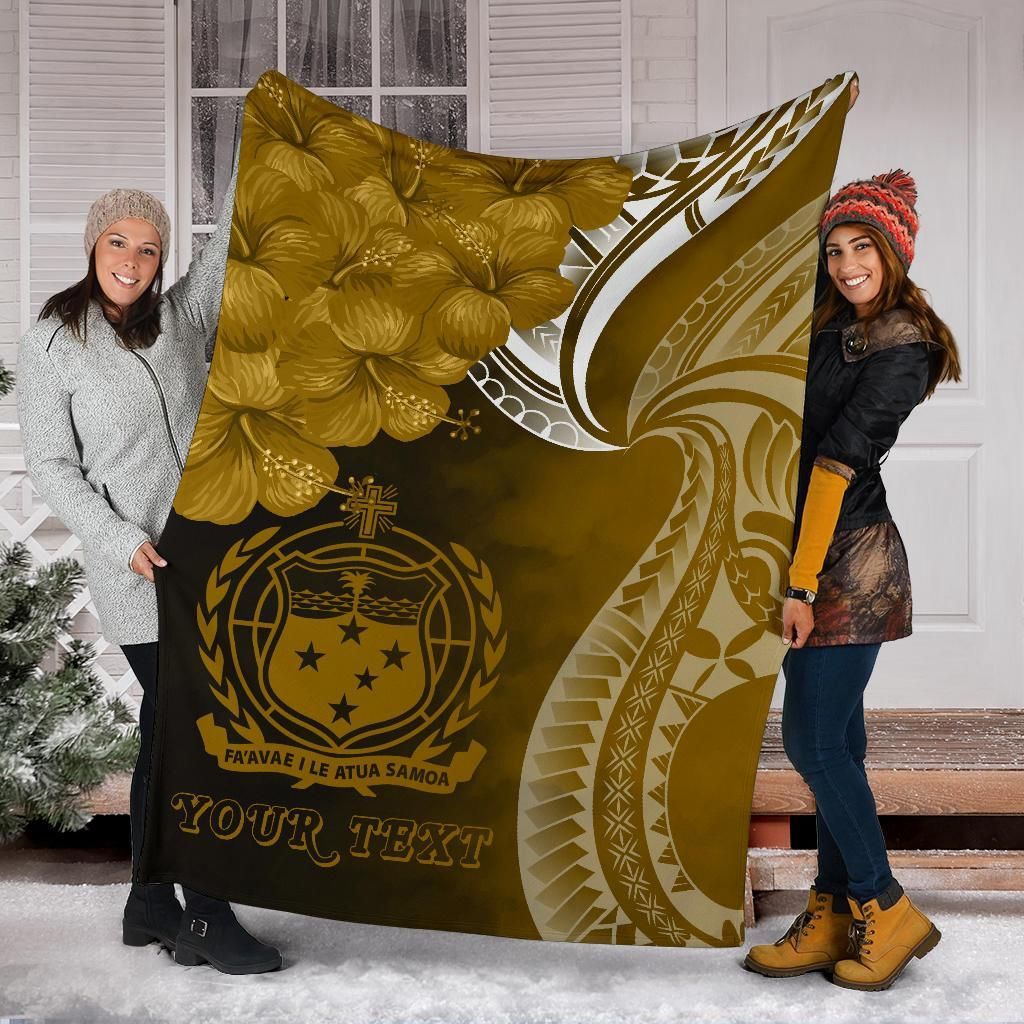 Samoa Custom Personalised Premium Blanket - Samoa Seal Wave Style (Gold)-Myprintsy