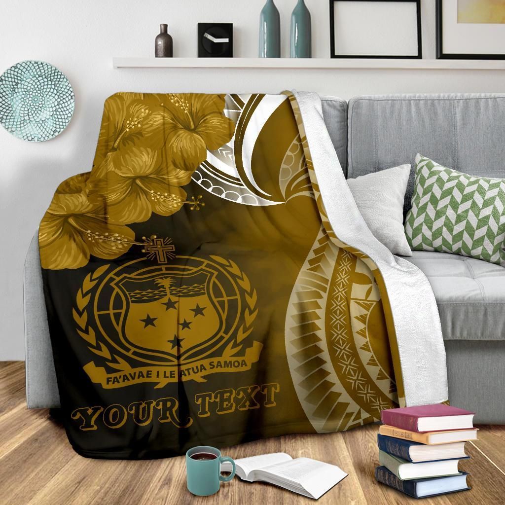Samoa Custom Personalised Premium Blanket - Samoa Seal Wave Style (Gold)-Myprintsy