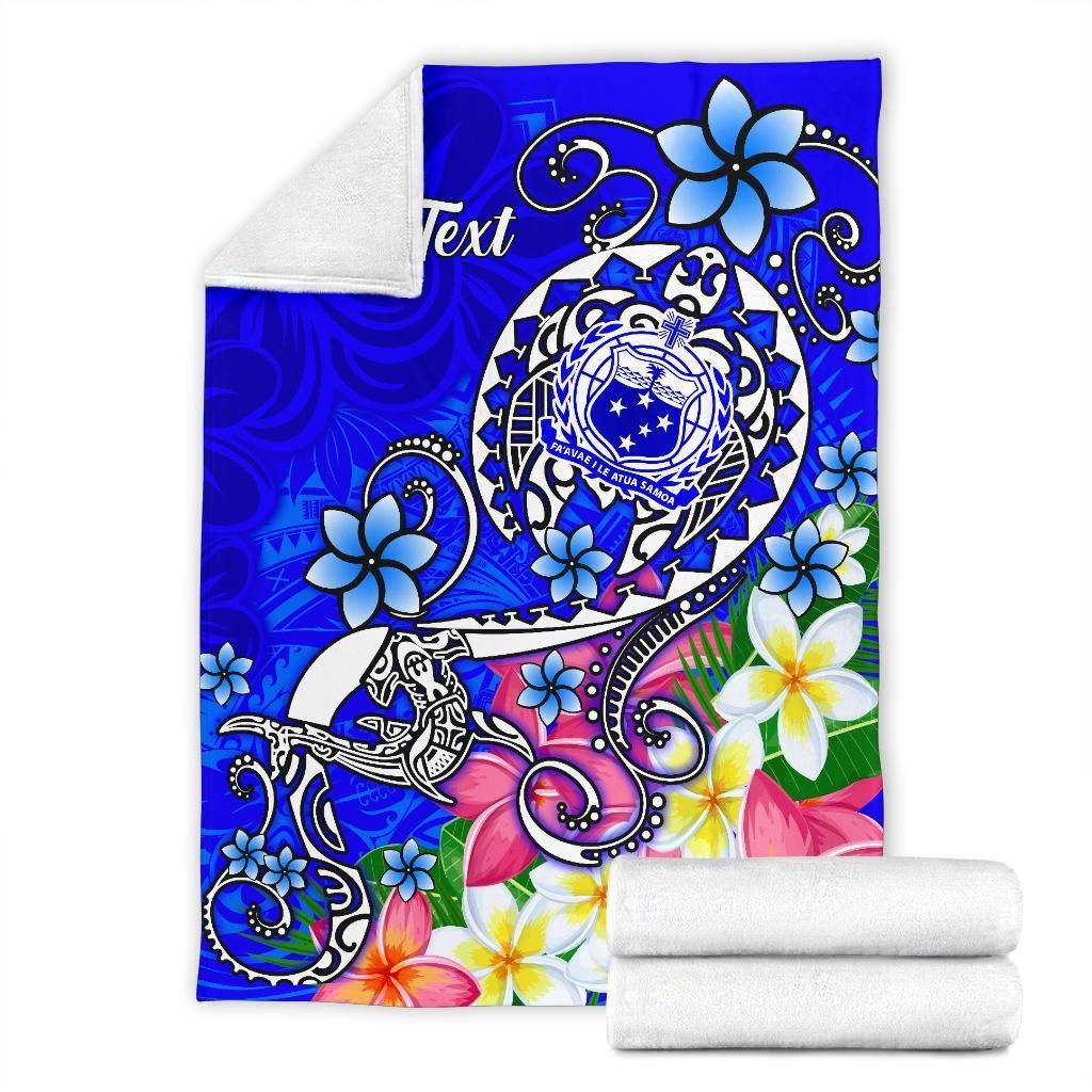 Samoa Custom Personalised Premium Blanket - Turtle Plumeria (Blue)-Myprintsy