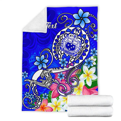 Samoa Custom Personalised Premium Blanket - Turtle Plumeria (Blue)-Myprintsy