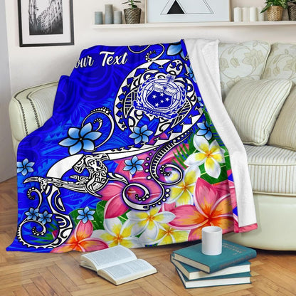 Samoa Custom Personalised Premium Blanket - Turtle Plumeria (Blue)-Myprintsy