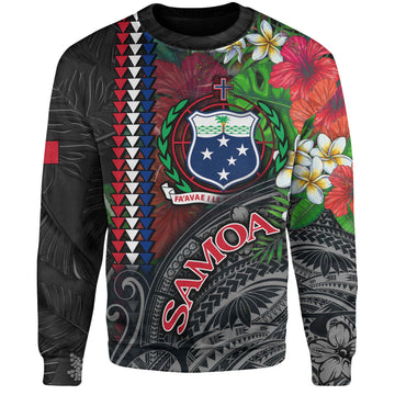 Samoa Custom Personalised Sweatshirt Samoa Seal Hibiscus And Plumeria With Palm Branches Vintage Style-Myprintsy