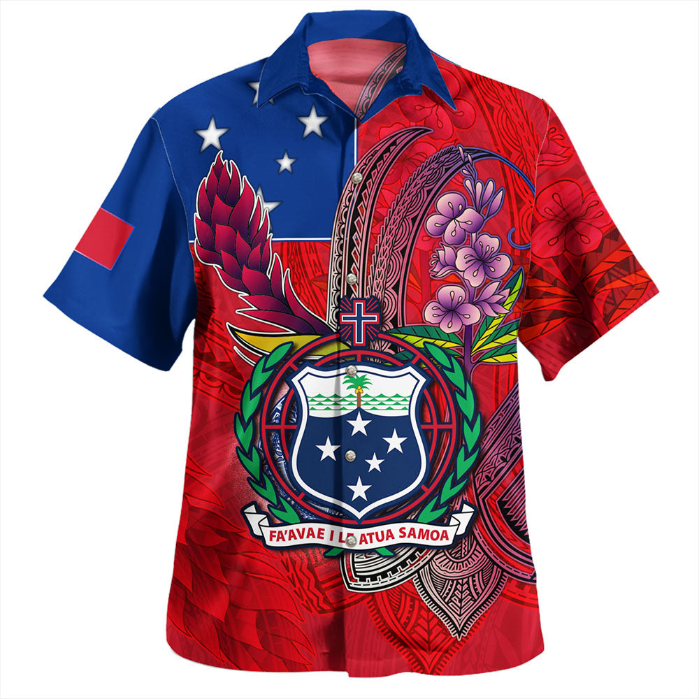 Samoa Hawaiian Shirt Samoa Flag With Seal Teuilia Flowers Tradition Patterns-Myprintsy