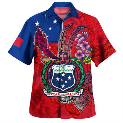 Samoa Hawaiian Shirt Samoa Flag With Seal Teuilia Flowers Tradition Patterns-Myprintsy