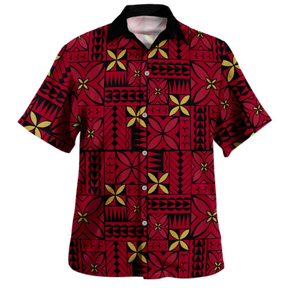Samoa Hawaiian Shirt Siapo Design Tribal Pattern Red-Myprintsy