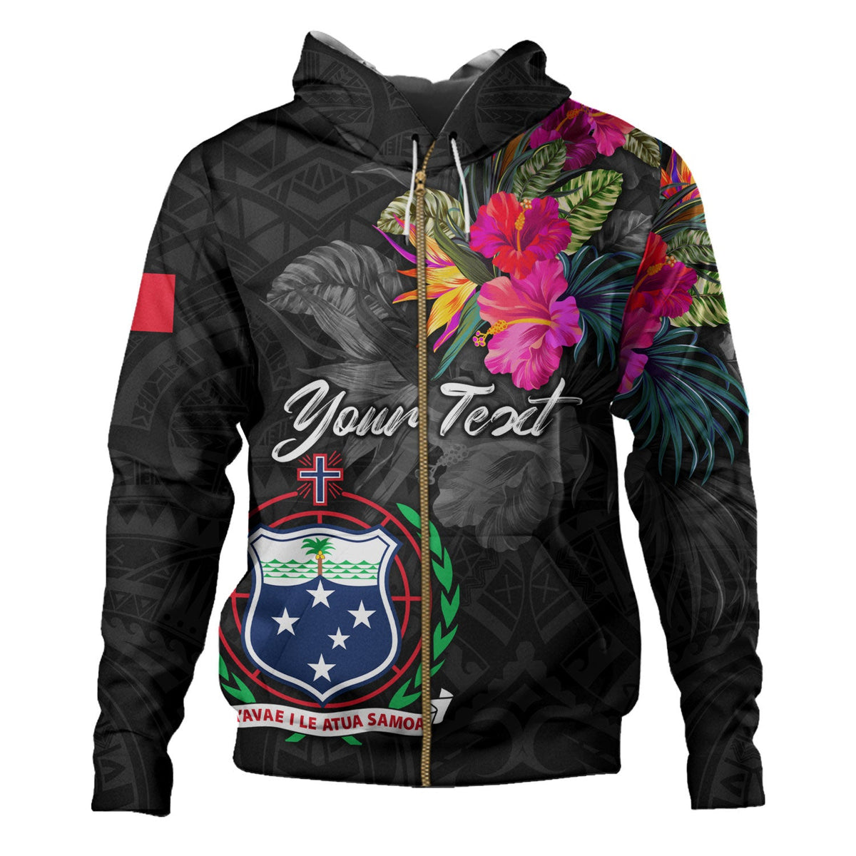 Samoa Hoodie Custom Samoa Coat Of Arms With Tropical Flowers Special-Myprintsy