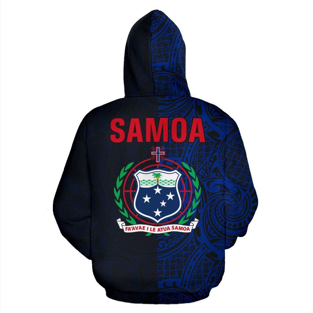 Samoa Hoodie - Samoa Coat Of Arms Polynesian Tattoo Style Blue-Myprintsy