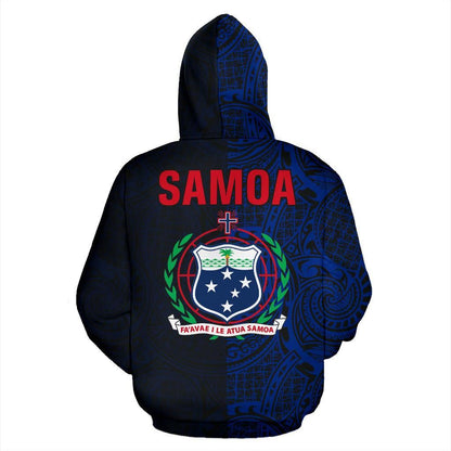 Samoa Hoodie - Samoa Coat Of Arms Polynesian Tattoo Style Blue-Myprintsy