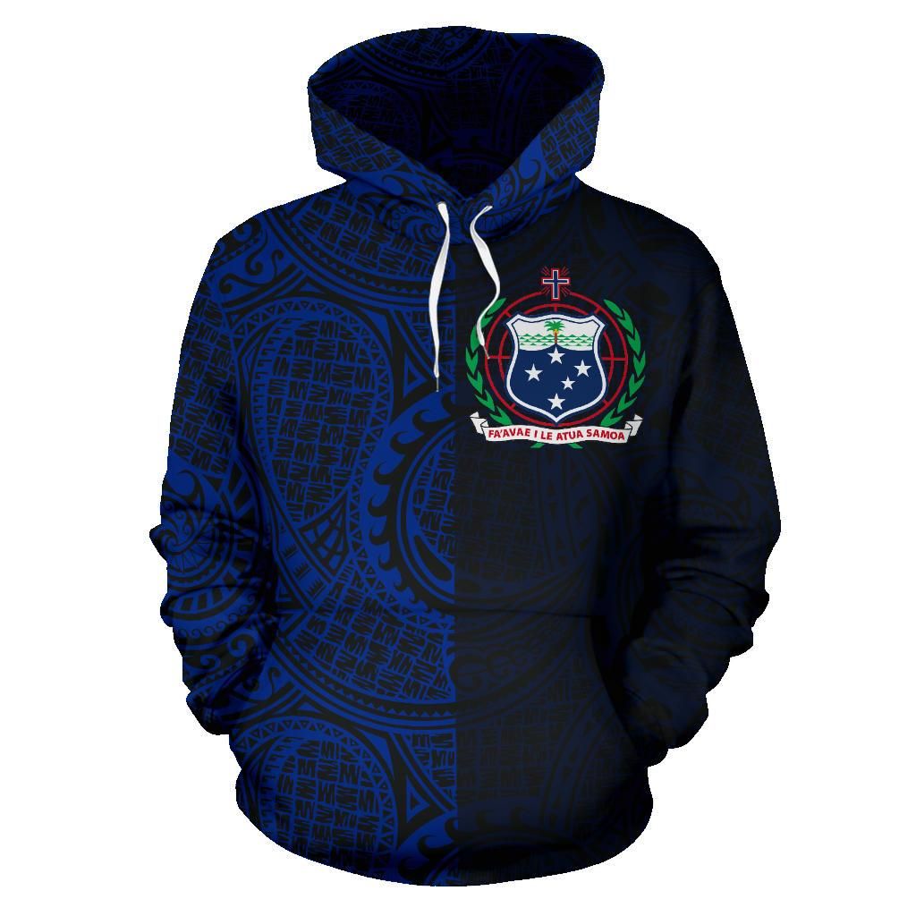 Samoa Hoodie - Samoa Coat Of Arms Polynesian Tattoo Style Blue-Myprintsy