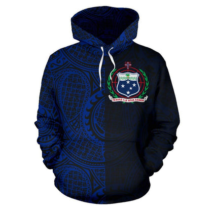 Samoa Hoodie - Samoa Coat Of Arms Polynesian Tattoo Style Blue-Myprintsy