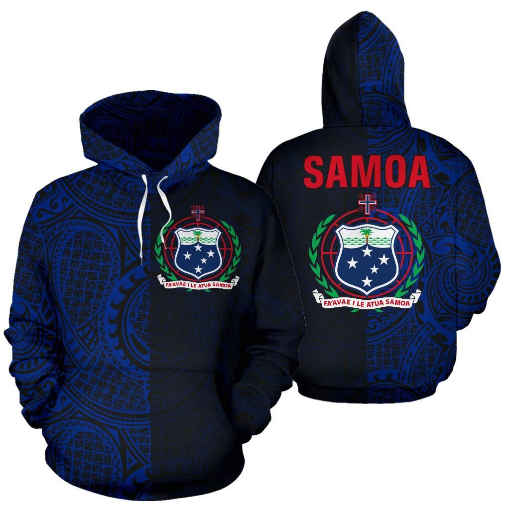 Samoa Hoodie - Samoa Coat Of Arms Polynesian Tattoo Style Blue-Myprintsy