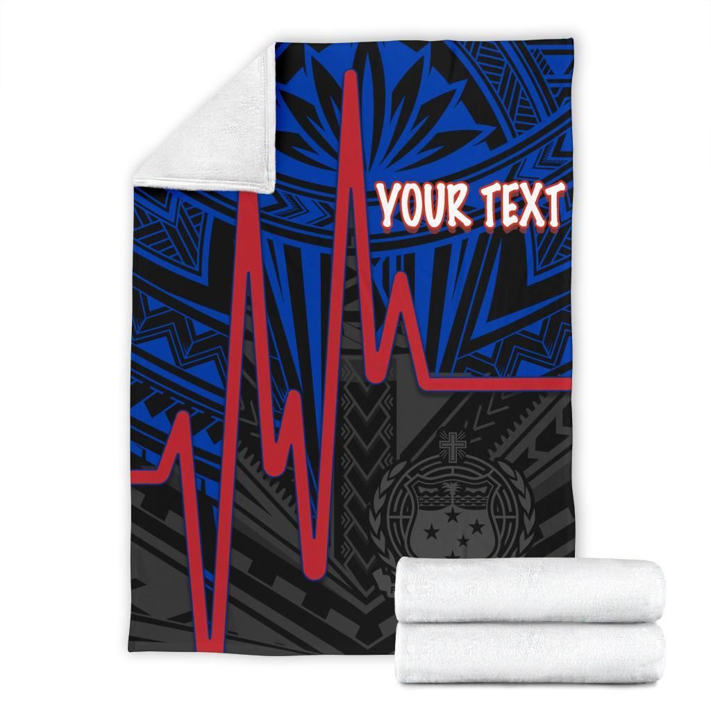 Samoa Personalised Premium Blanket - Samoa Seal With Polynesian Patterns In Heartbeat Style (Blue)-Myprintsy