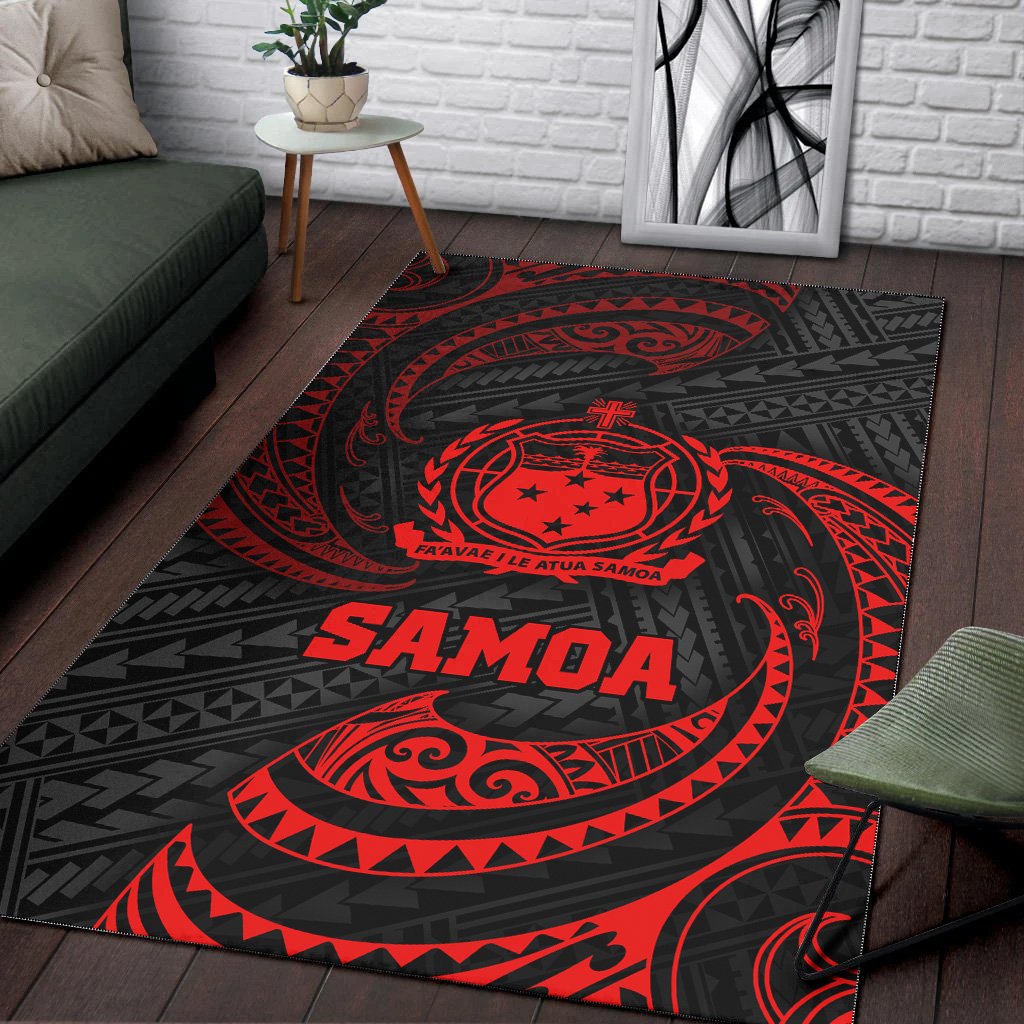 Samoa Polynesian Area Rug - Red Tribal Wave-Myprintsy