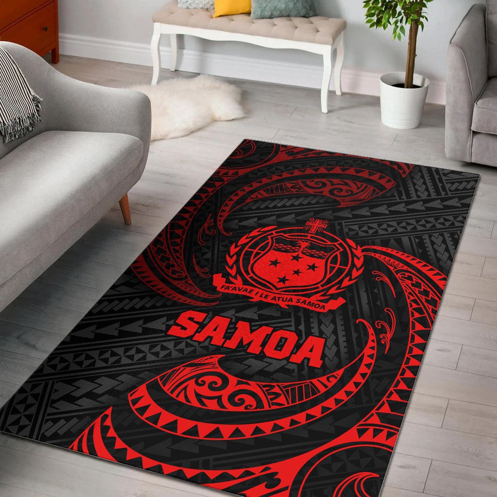 Samoa Polynesian Area Rug - Red Tribal Wave-Myprintsy
