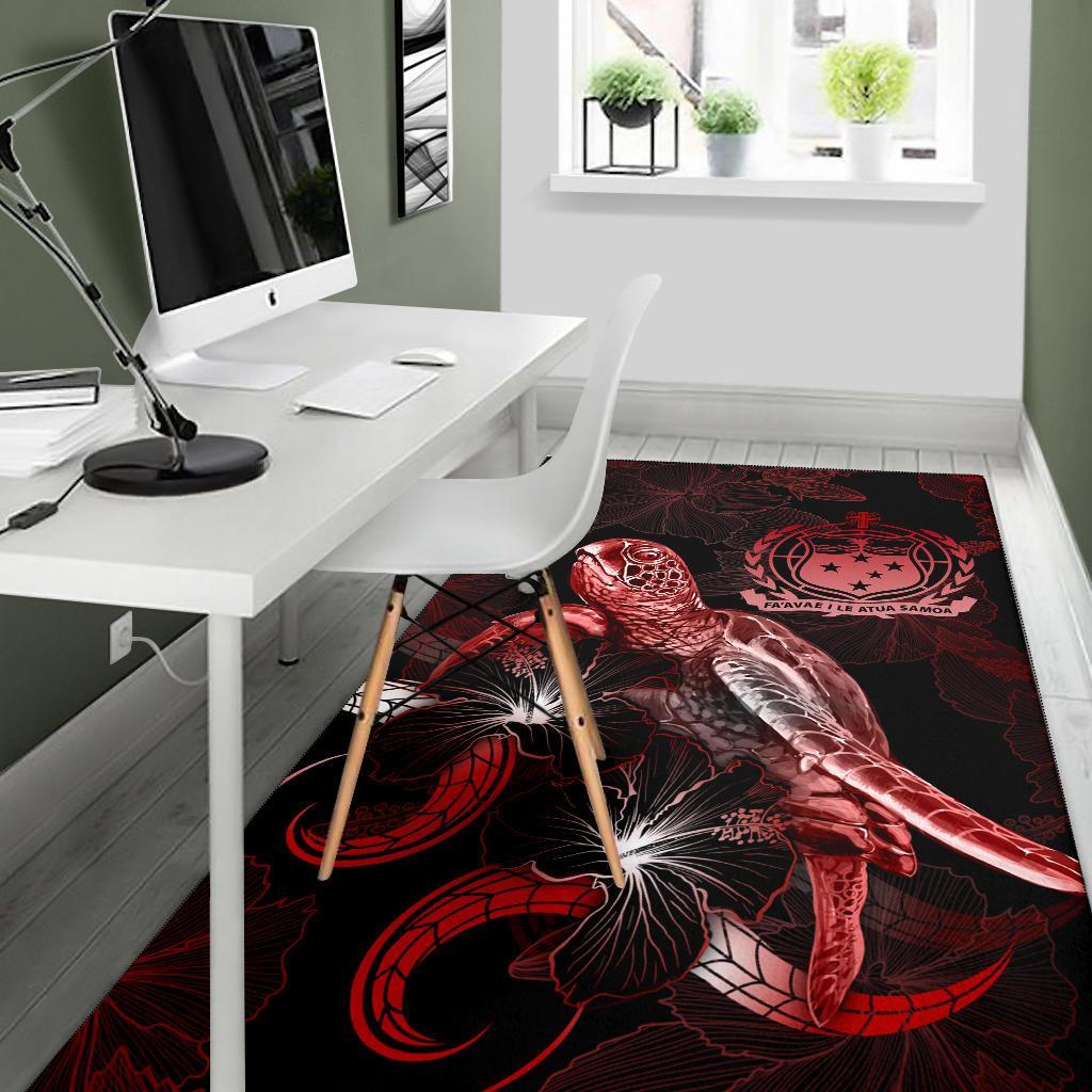 Samoa Polynesian Area Rugs - Turtle With Blooming Hibiscus Red-Myprintsy