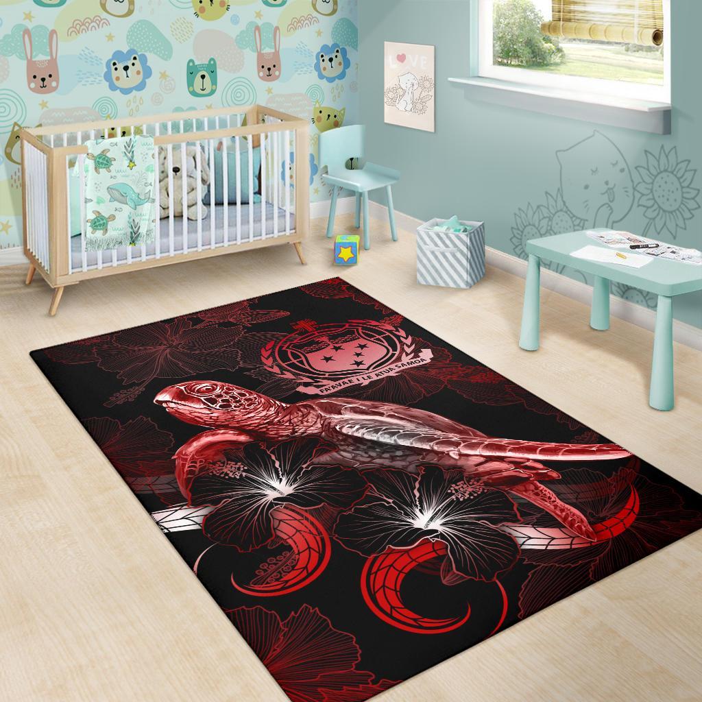 Samoa Polynesian Area Rugs - Turtle With Blooming Hibiscus Red-Myprintsy