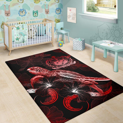Samoa Polynesian Area Rugs - Turtle With Blooming Hibiscus Red-Myprintsy