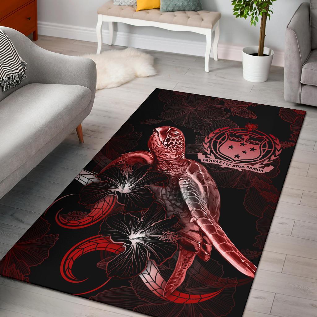 Samoa Polynesian Area Rugs - Turtle With Blooming Hibiscus Red-Myprintsy