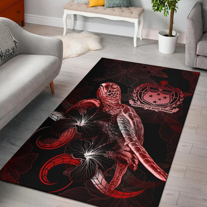 Samoa Polynesian Area Rugs - Turtle With Blooming Hibiscus Red-Myprintsy
