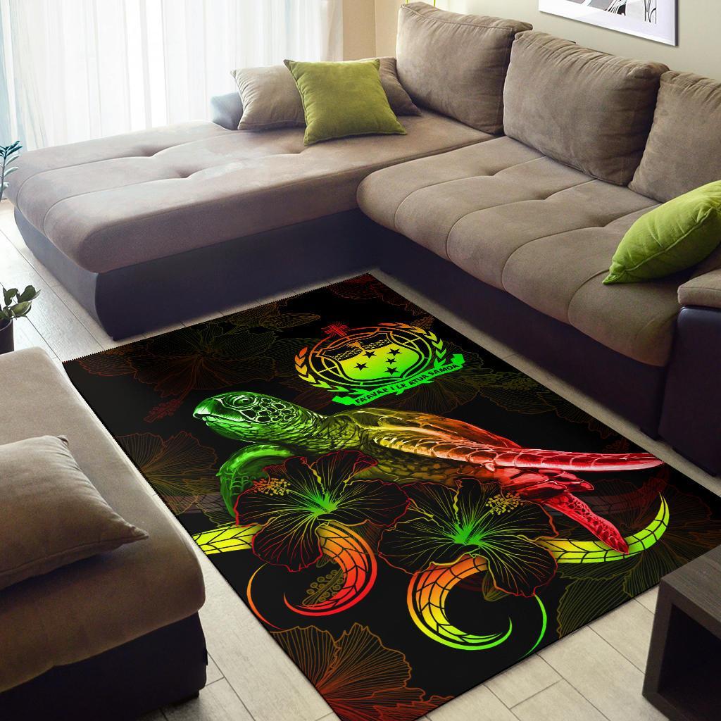 Samoa Polynesian Area Rugs - Turtle With Blooming Hibiscus Reggae-Myprintsy