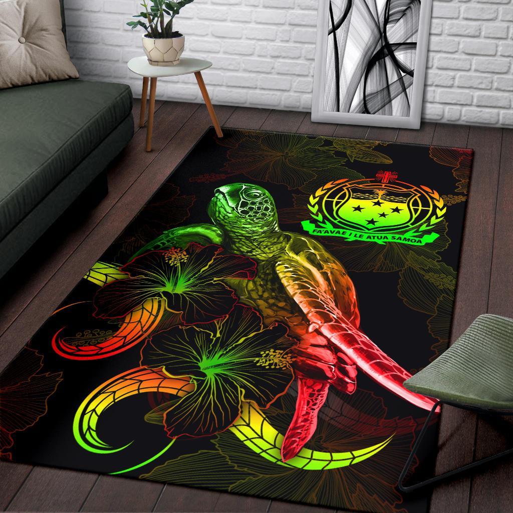 Samoa Polynesian Area Rugs - Turtle With Blooming Hibiscus Reggae-Myprintsy