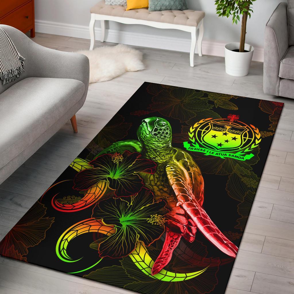 Samoa Polynesian Area Rugs - Turtle With Blooming Hibiscus Reggae-Myprintsy