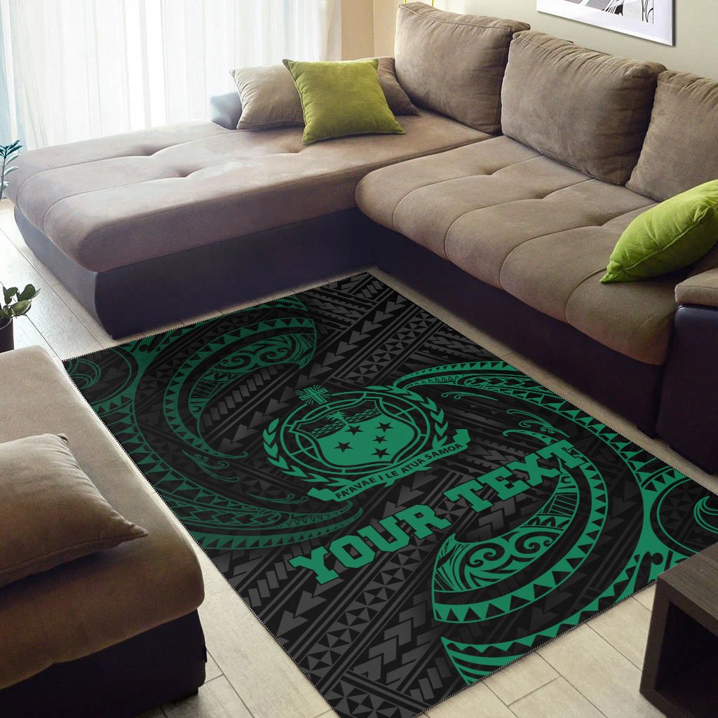 Samoa Polynesian Custom Personalised Area Rug - Green Tribal Wave-Myprintsy