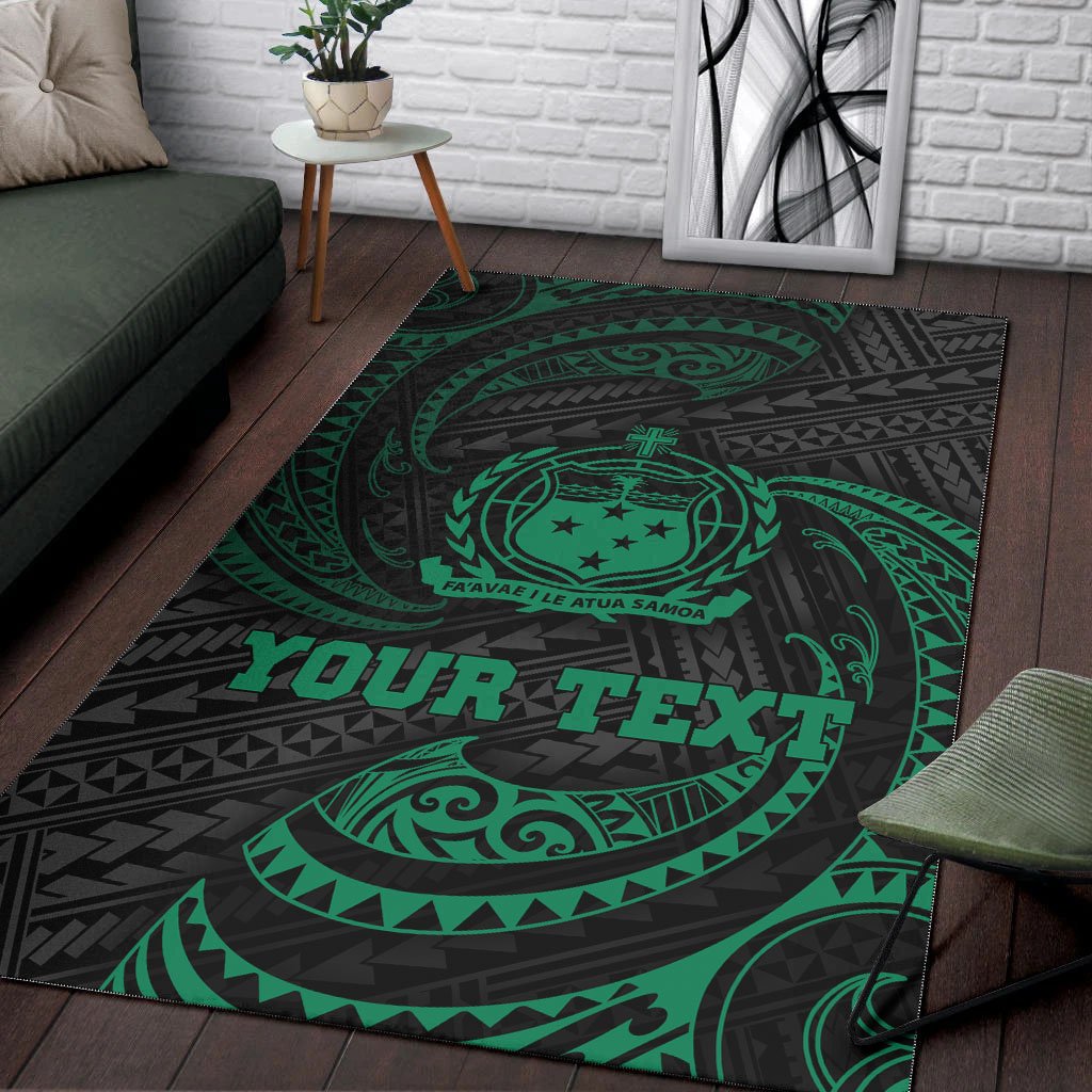 Samoa Polynesian Custom Personalised Area Rug - Green Tribal Wave-Myprintsy