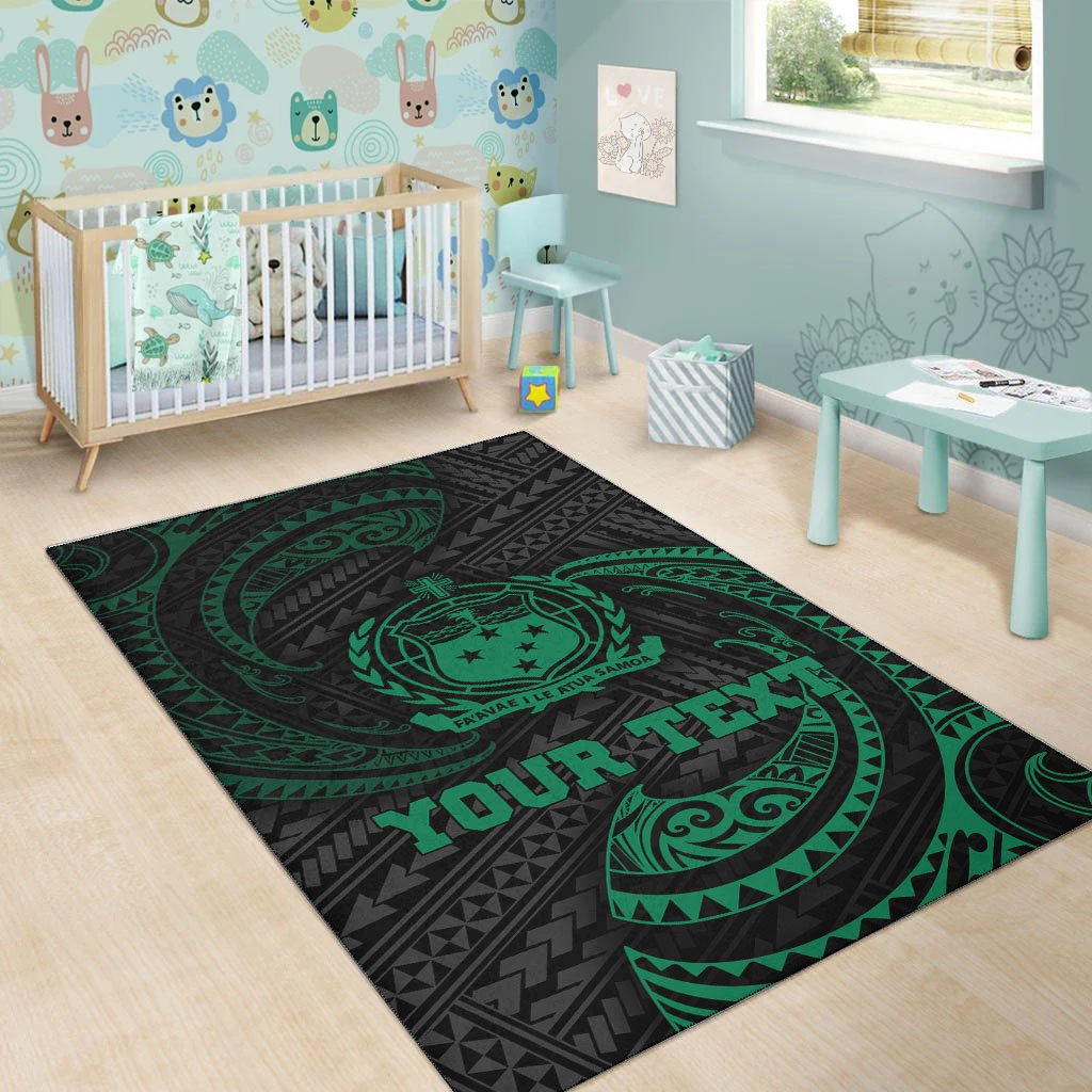 Samoa Polynesian Custom Personalised Area Rug - Green Tribal Wave-Myprintsy