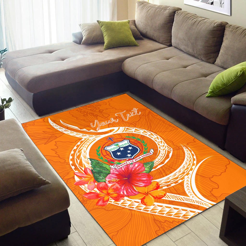 Samoa Polynesian Custom Personalised Area Rug - Orange Floral With Seal-Myprintsy