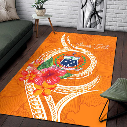 Samoa Polynesian Custom Personalised Area Rug - Orange Floral With Seal-Myprintsy