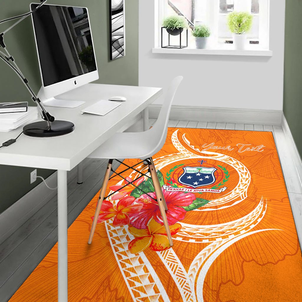 Samoa Polynesian Custom Personalised Area Rug - Orange Floral With Seal-Myprintsy