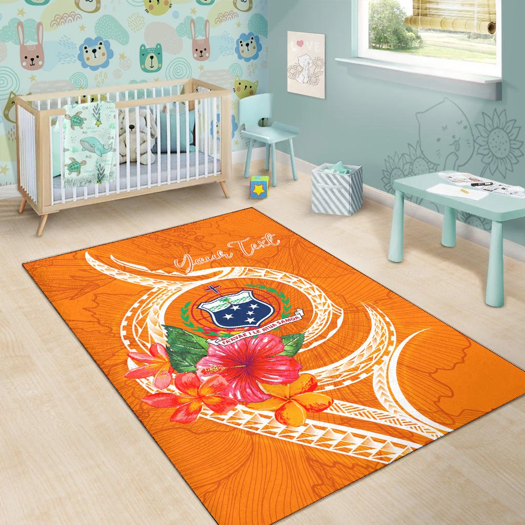 Samoa Polynesian Custom Personalised Area Rug - Orange Floral With Seal-Myprintsy