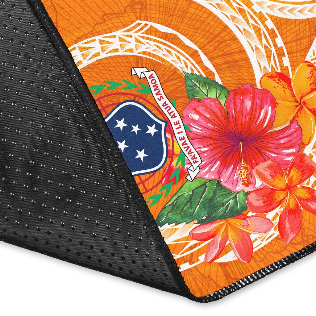 Samoa Polynesian Custom Personalised Area Rug - Orange Floral With Seal-Myprintsy