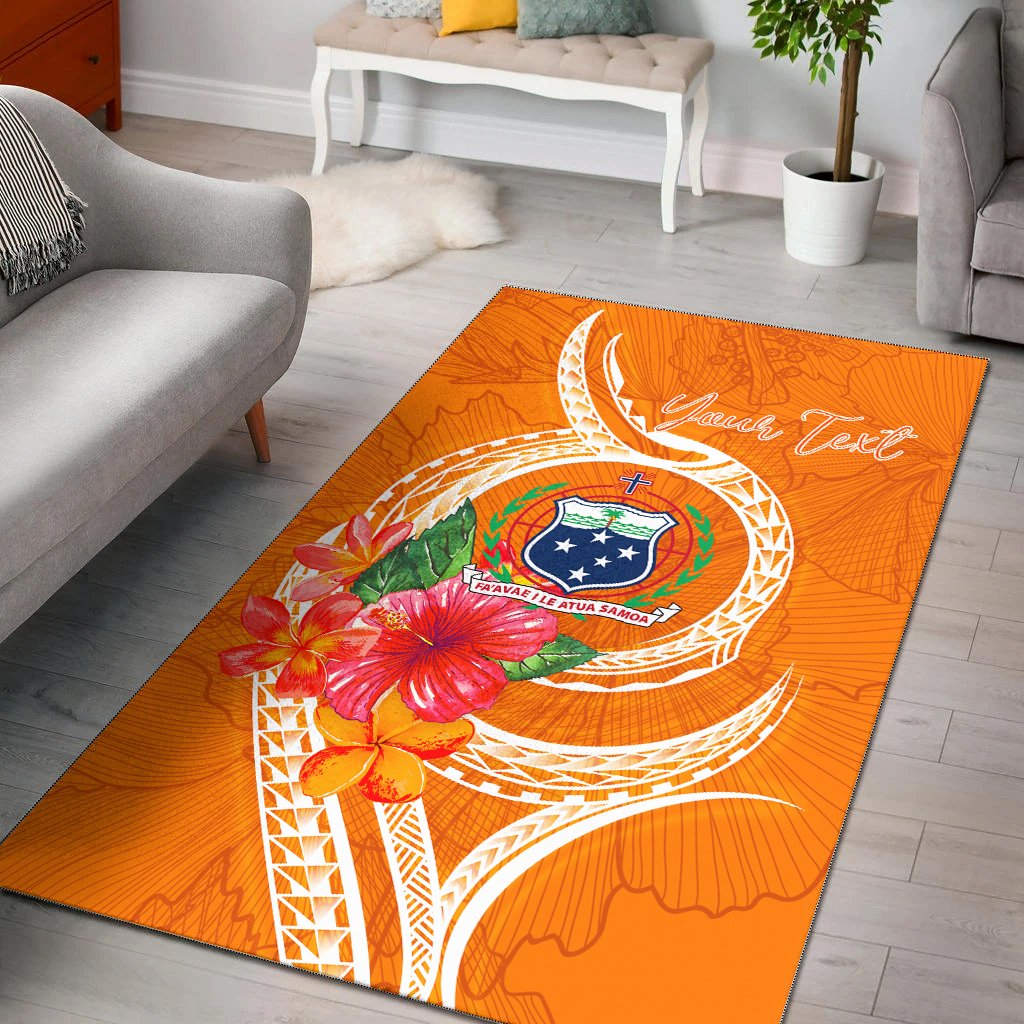 Samoa Polynesian Custom Personalised Area Rug - Orange Floral With Seal-Myprintsy