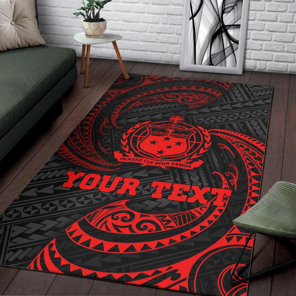 Samoa Polynesian Custom Personalised Area Rug - Red Tribal Wave-Myprintsy