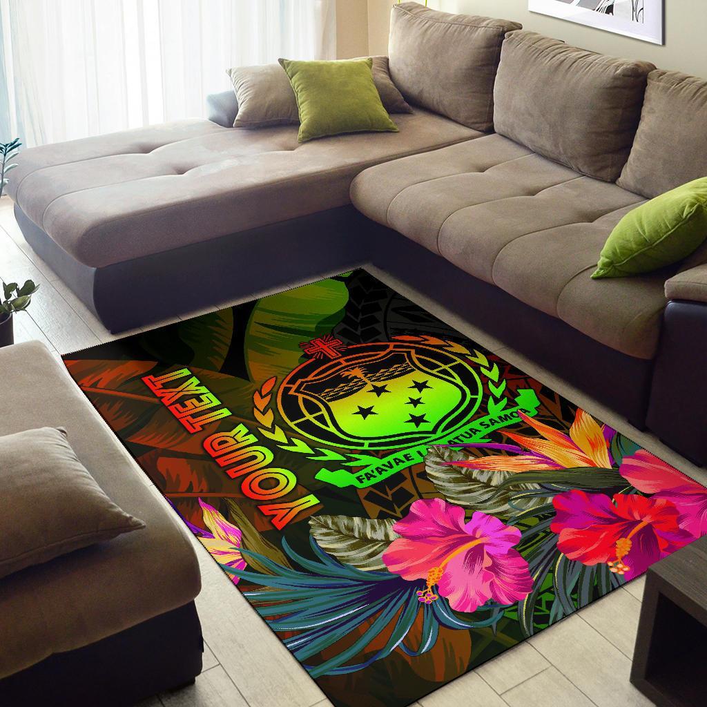 Samoa Polynesian Personalised Area Rug - Hibiscus and Banana Leaves-Myprintsy