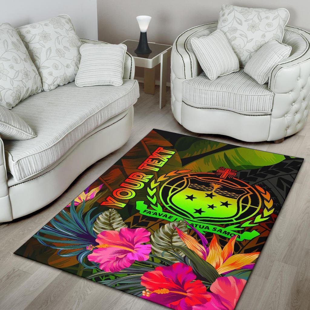 Samoa Polynesian Personalised Area Rug - Hibiscus and Banana Leaves-Myprintsy