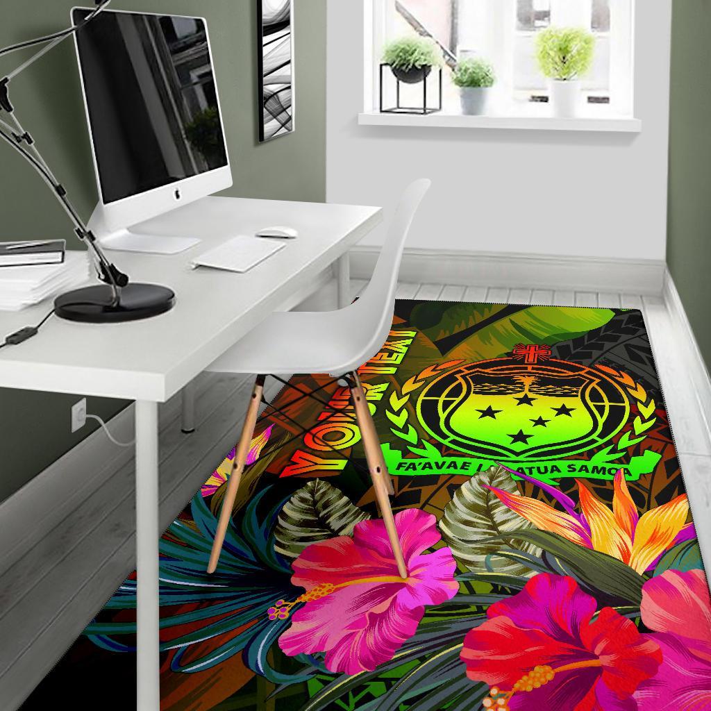 Samoa Polynesian Personalised Area Rug - Hibiscus and Banana Leaves-Myprintsy