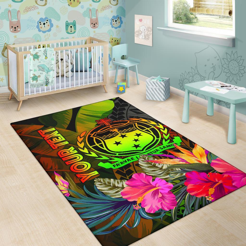 Samoa Polynesian Personalised Area Rug - Hibiscus and Banana Leaves-Myprintsy