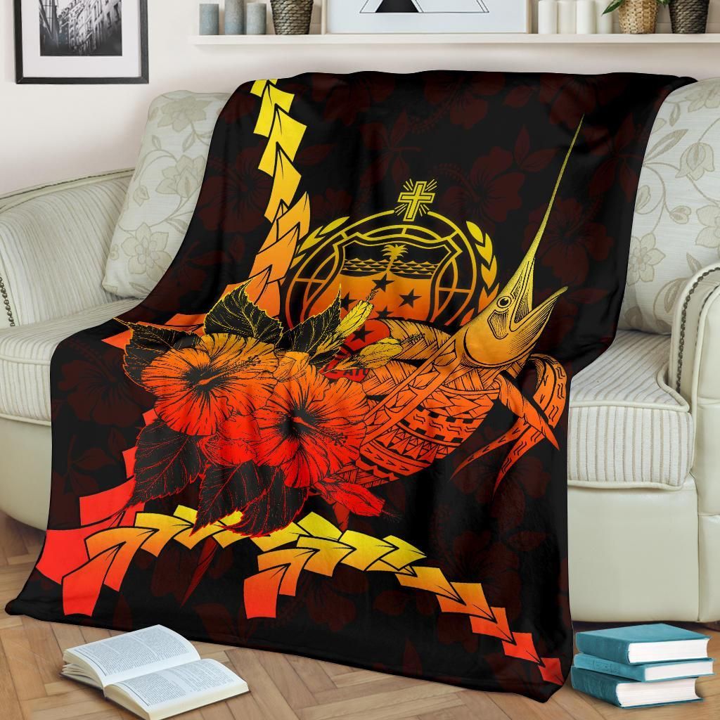 Samoa Polynesian Premium Blanket - Swordfish With Hibiscus-Myprintsy