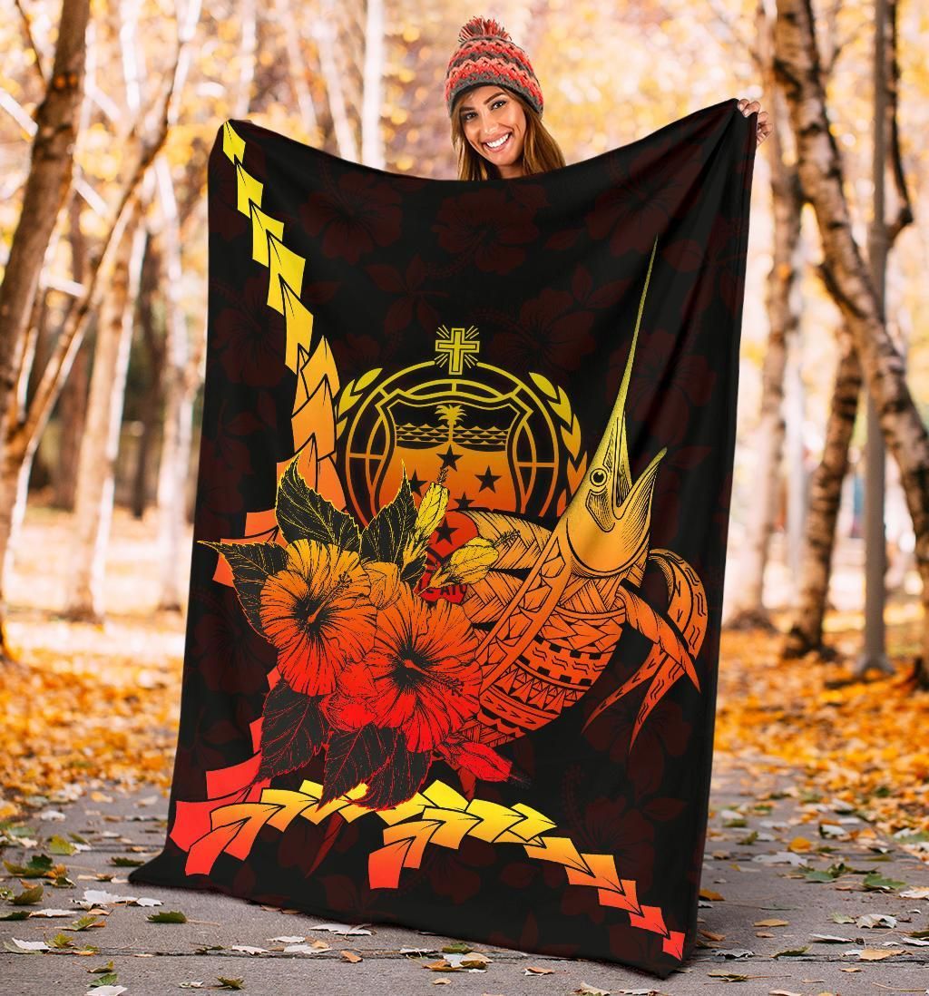 Samoa Polynesian Premium Blanket - Swordfish With Hibiscus-Myprintsy